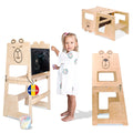 Turn de invatare, Bear, tip Montessori, cu tabla de scris, pentru copii +12 luni, placaj/lemn natural