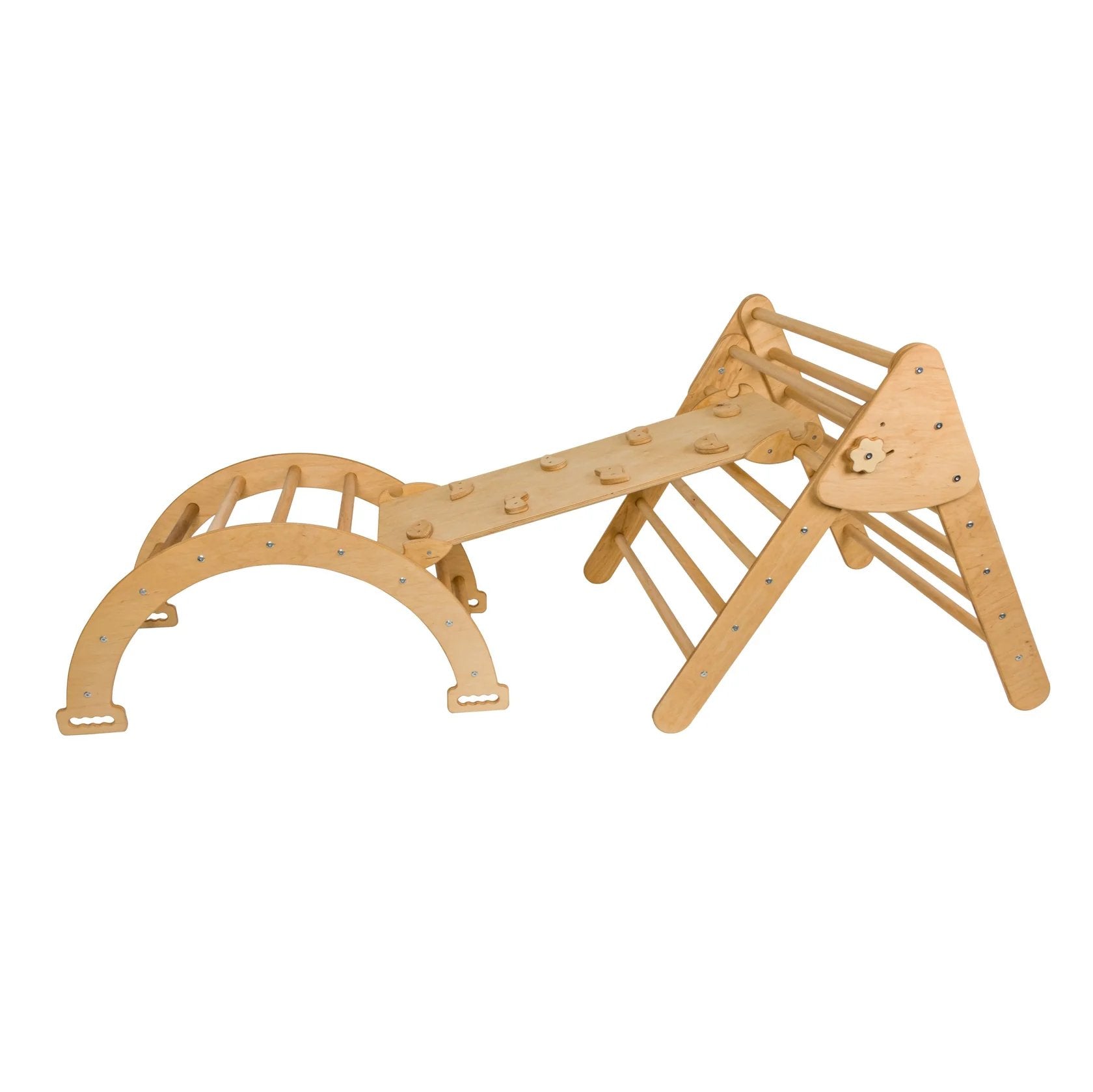 Set de catarare mare 3in1, tip Pikler/Montessori, pentru copii, din lemn/placaj de mesteacan