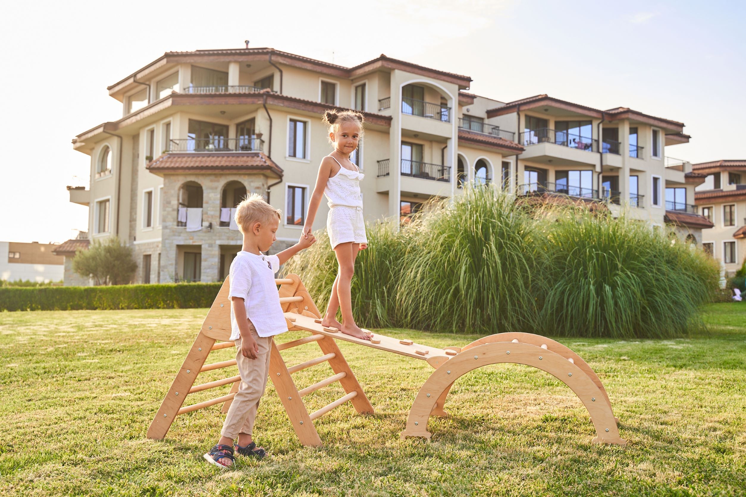 Set de catarare mare 3in1, tip Pikler/Montessori, pentru copii, din lemn/placaj de mesteacan